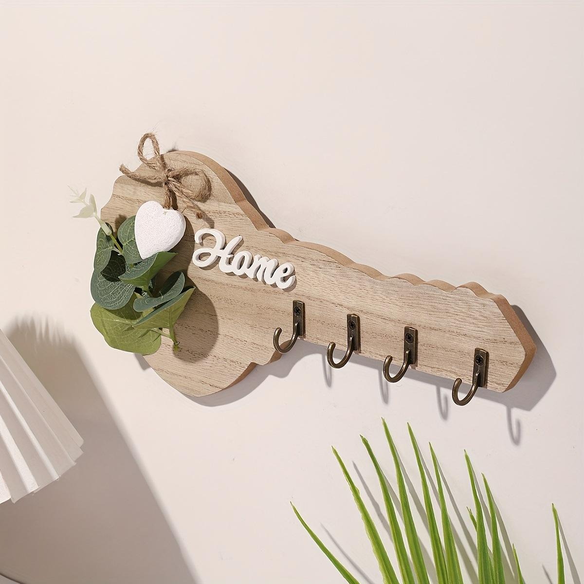 1PC HOME WOODEN KEY SHAPED HOOK