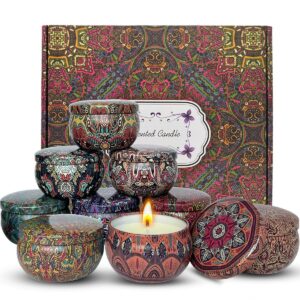 Scented Candles Gift Set, 9pcs Natural Soy Wax Jar Candle Long Lasting Portable Aromatherapy Candle for Home Scented, Various Fragrance Tin Candle Stress Relief for Bath Yoga SPA Sleep Festival Party Smartbuymart